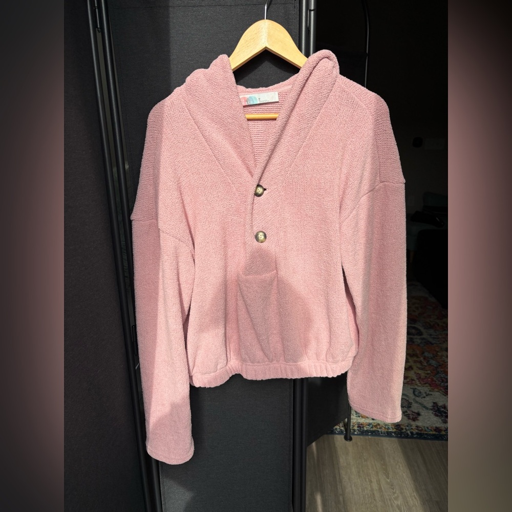 Free People Sweatshirt Pink with Buttons Size Medium
